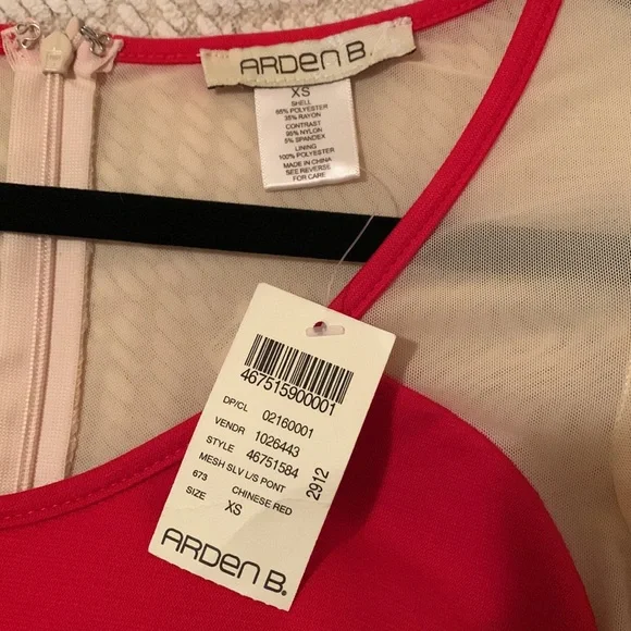 Arden B. (NWT) - Beautiful Red Dress with Nude sleeves - Picture 2 of 9